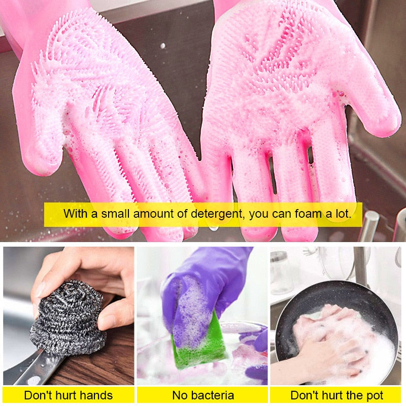 Multipurpose Silicone Dish Washing Gloves With Scrubber